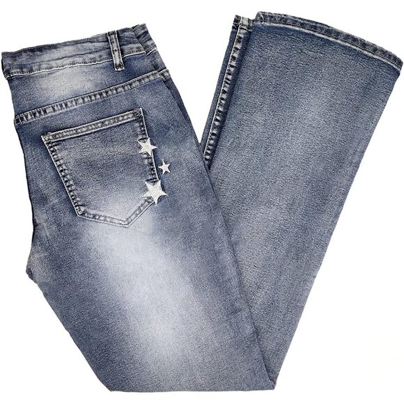 Women Bootcut Jeans Embroidered Wash High-Waist Denim Pants Large - Picture 5 of 5